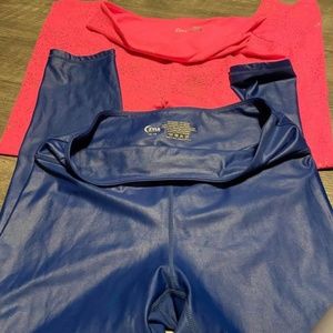 Zyia Pink Stay Gold & Zyia Metallic Blue Size 16-18 Leggings